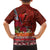 Hawaii KaʻUla Wena ʻIʻiwi Family Matching Off The Shoulder Long Sleeve Dress and Hawaiian Shirt With Tropical Plants and 'Ohi'a lehua Kakau Art Tattoo