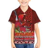 Hawaii KaʻUla Wena ʻIʻiwi Family Matching Off Shoulder Short Dress and Hawaiian Shirt With Tropical Plants and 'Ohi'a lehua Kakau Art Tattoo