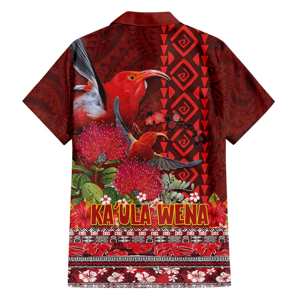 Hawaii KaʻUla Wena ʻIʻiwi Family Matching Short Sleeve Bodycon Dress and Hawaiian Shirt With Tropical Plants and 'Ohi'a lehua Kakau Art Tattoo