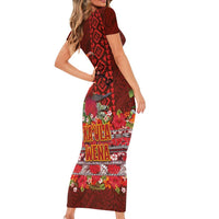 Hawaii KaʻUla Wena ʻIʻiwi Family Matching Short Sleeve Bodycon Dress and Hawaiian Shirt With Tropical Plants and 'Ohi'a lehua Kakau Art Tattoo