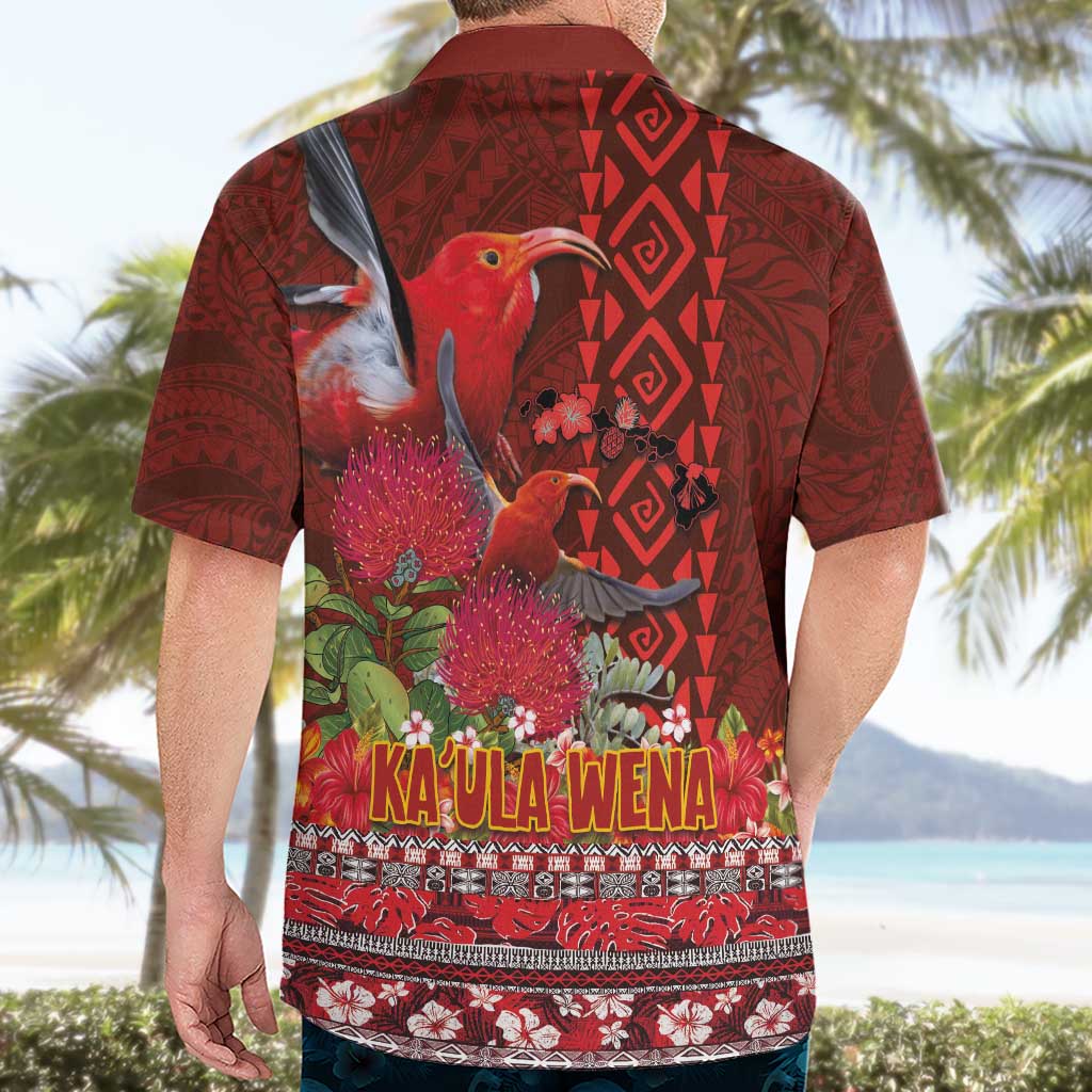 Hawaii KaʻUla Wena ʻIʻiwi Hawaiian Shirt With Tropical Plants and 'Ohi'a lehua Kakau Art Tattoo