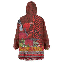 Hawaii KaʻUla Wena ʻIʻiwi Wearable Blanket Hoodie With Tropical Plants and 'Ohi'a lehua Kakau Art Tattoo
