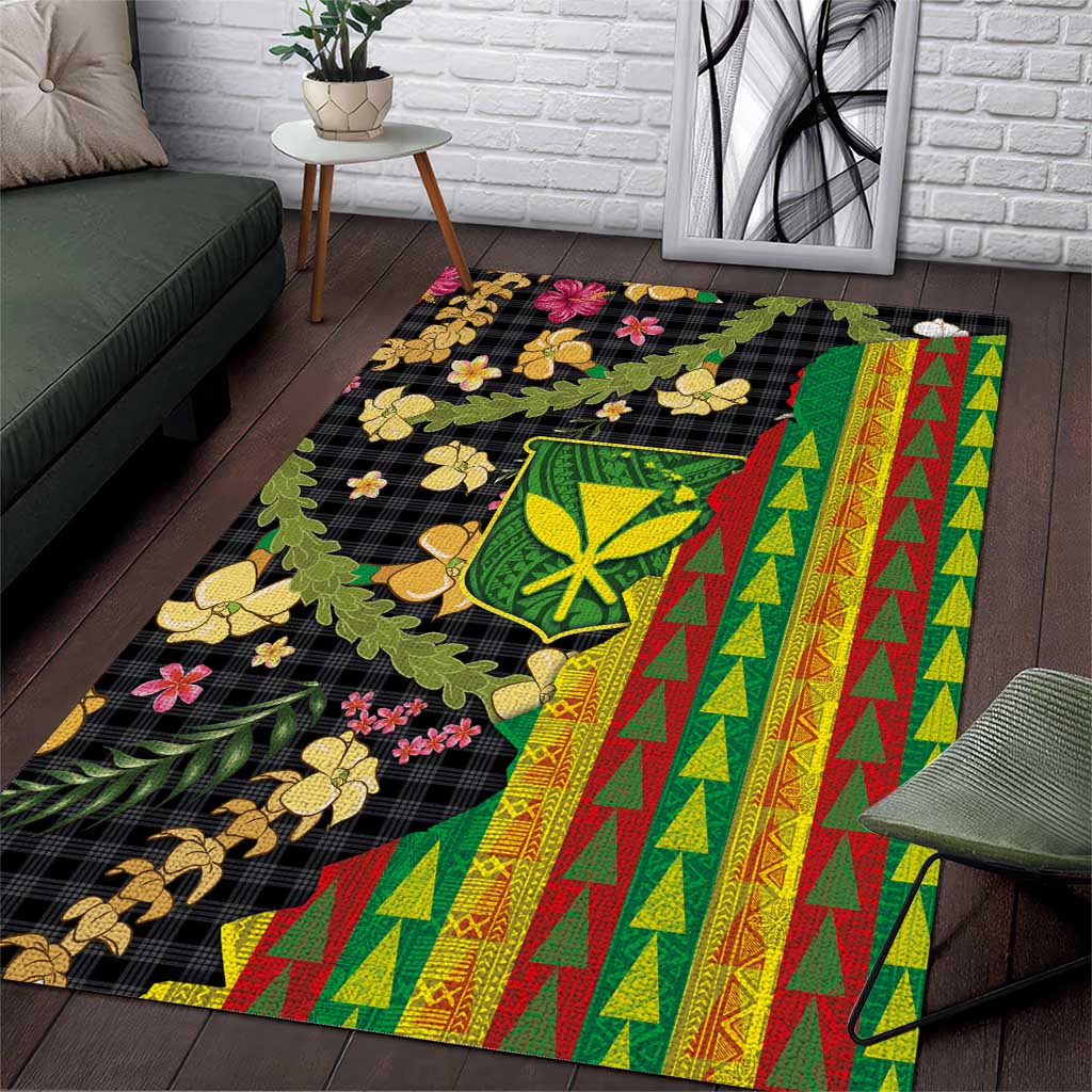 Hawaiian Tropical Plants Lei Area Rug Kanaka Maoli Tribal with Palaka Motifs - Polynesian Pride