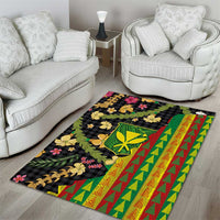 Hawaiian Tropical Plants Lei Area Rug Kanaka Maoli Tribal with Palaka Motifs - Polynesian Pride
