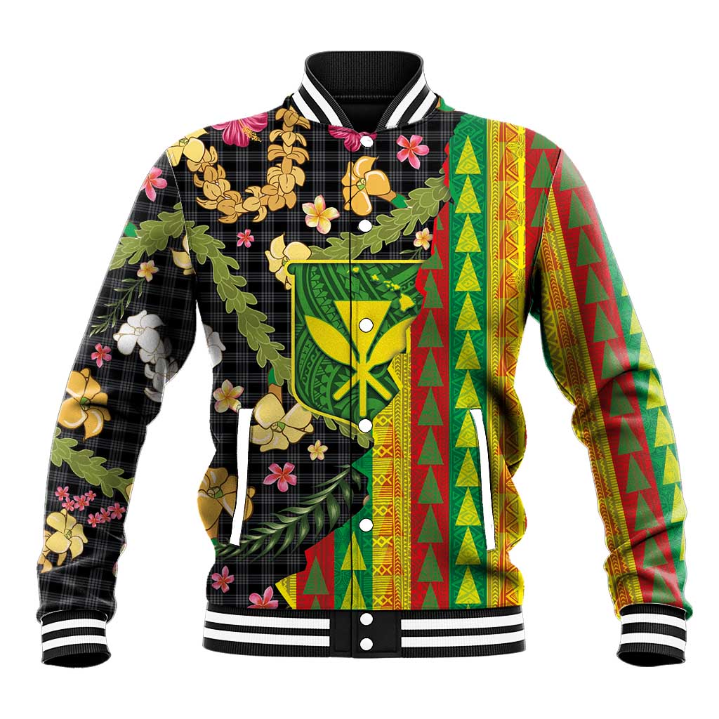Hawaiian Tropical Plants Lei Baseball Jacket Kanaka Maoli Tribal with Palaka Motifs - Polynesian Pride