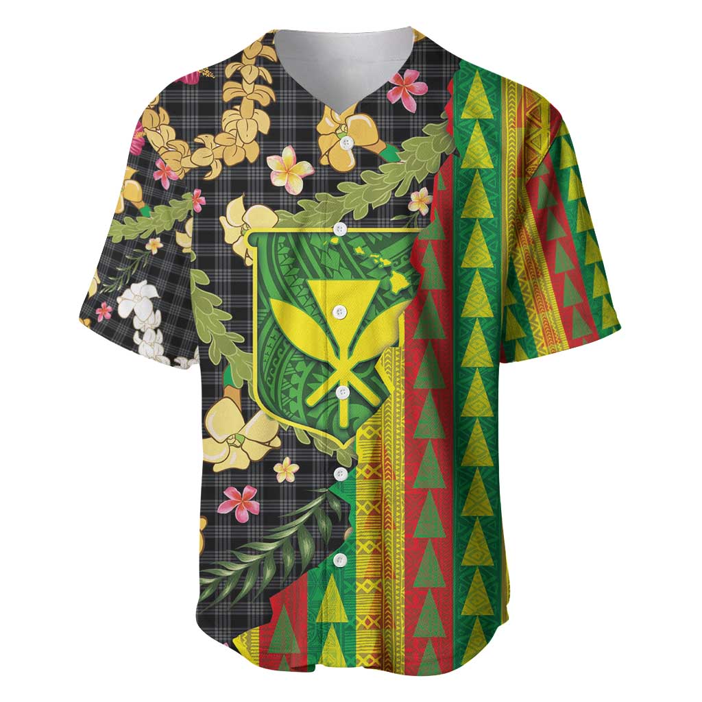 Hawaiian Tropical Plants Lei Baseball Jersey Kanaka Maoli Tribal with Palaka Motifs - Polynesian Pride