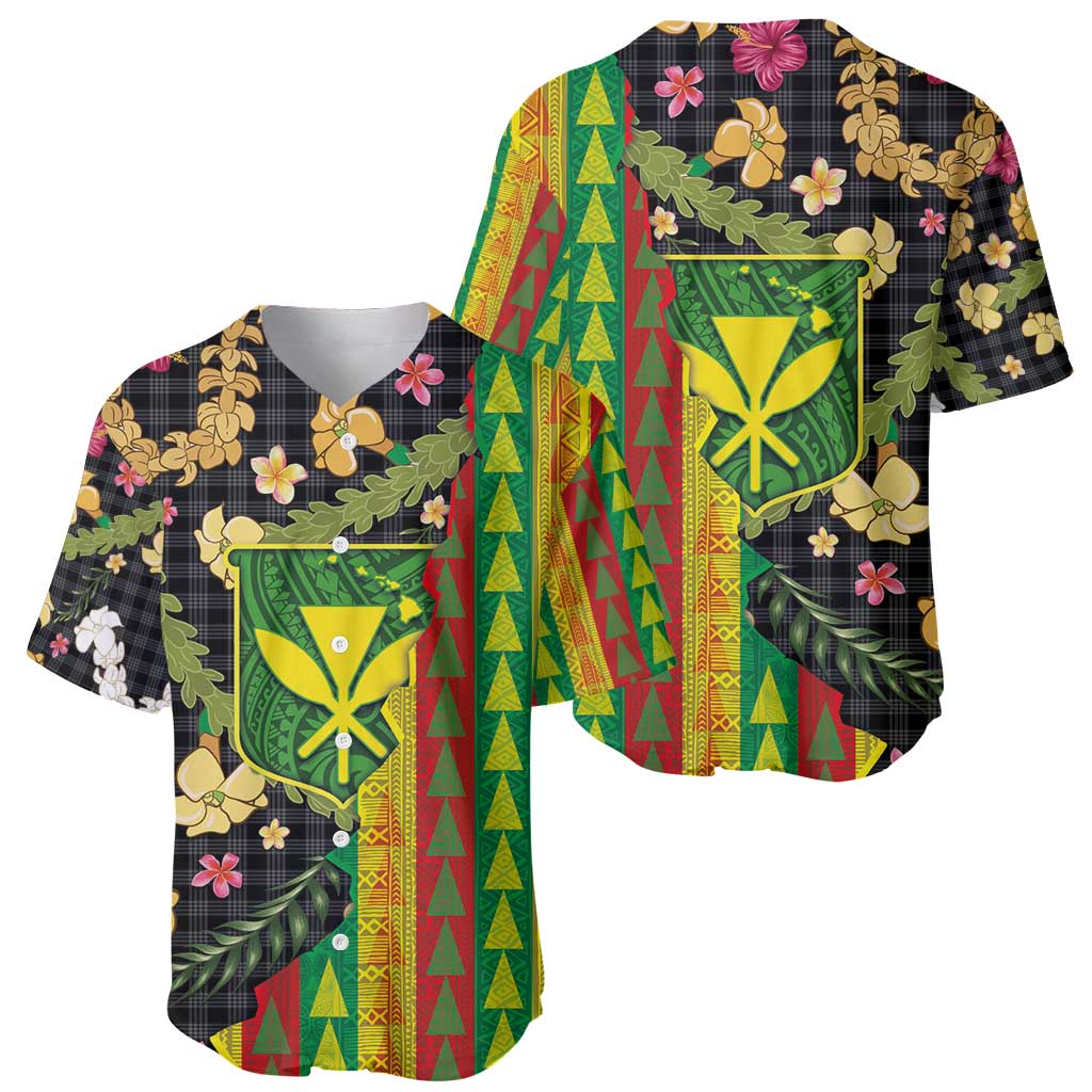 Hawaiian Tropical Plants Lei Baseball Jersey Kanaka Maoli Tribal with Palaka Motifs - Polynesian Pride