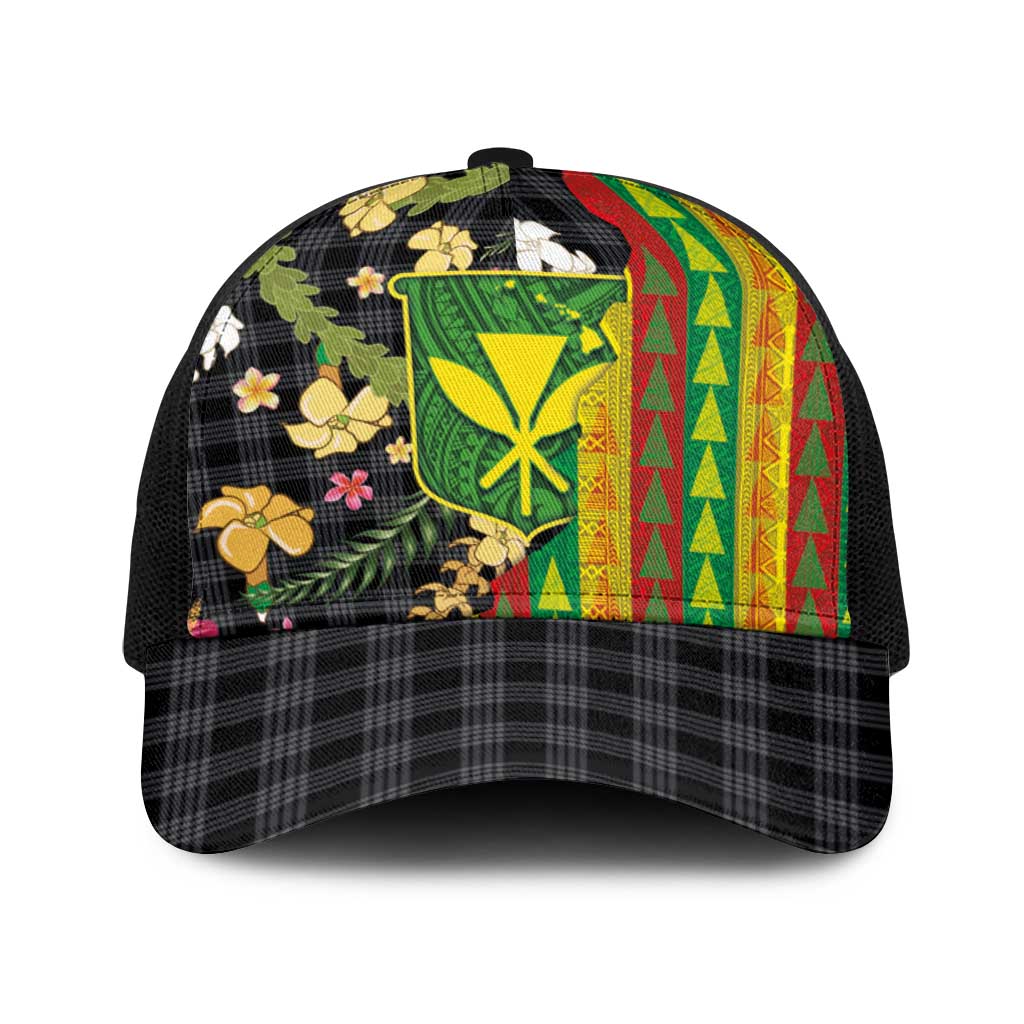 Hawaiian Tropical Plants Lei Baseball Net Cap Kanaka Maoli Tribal with Palaka Motifs - Polynesian Pride