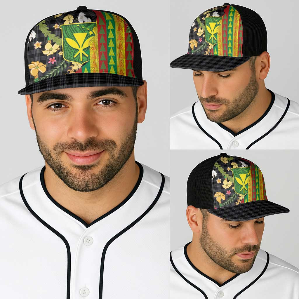 Hawaiian Tropical Plants Lei Baseball Net Cap Kanaka Maoli Tribal with Palaka Motifs - Polynesian Pride