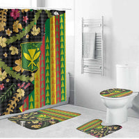 Hawaiian Tropical Plants Lei Bathroom Set Kanaka Maoli Tribal with Palaka Motifs - Polynesian Pride