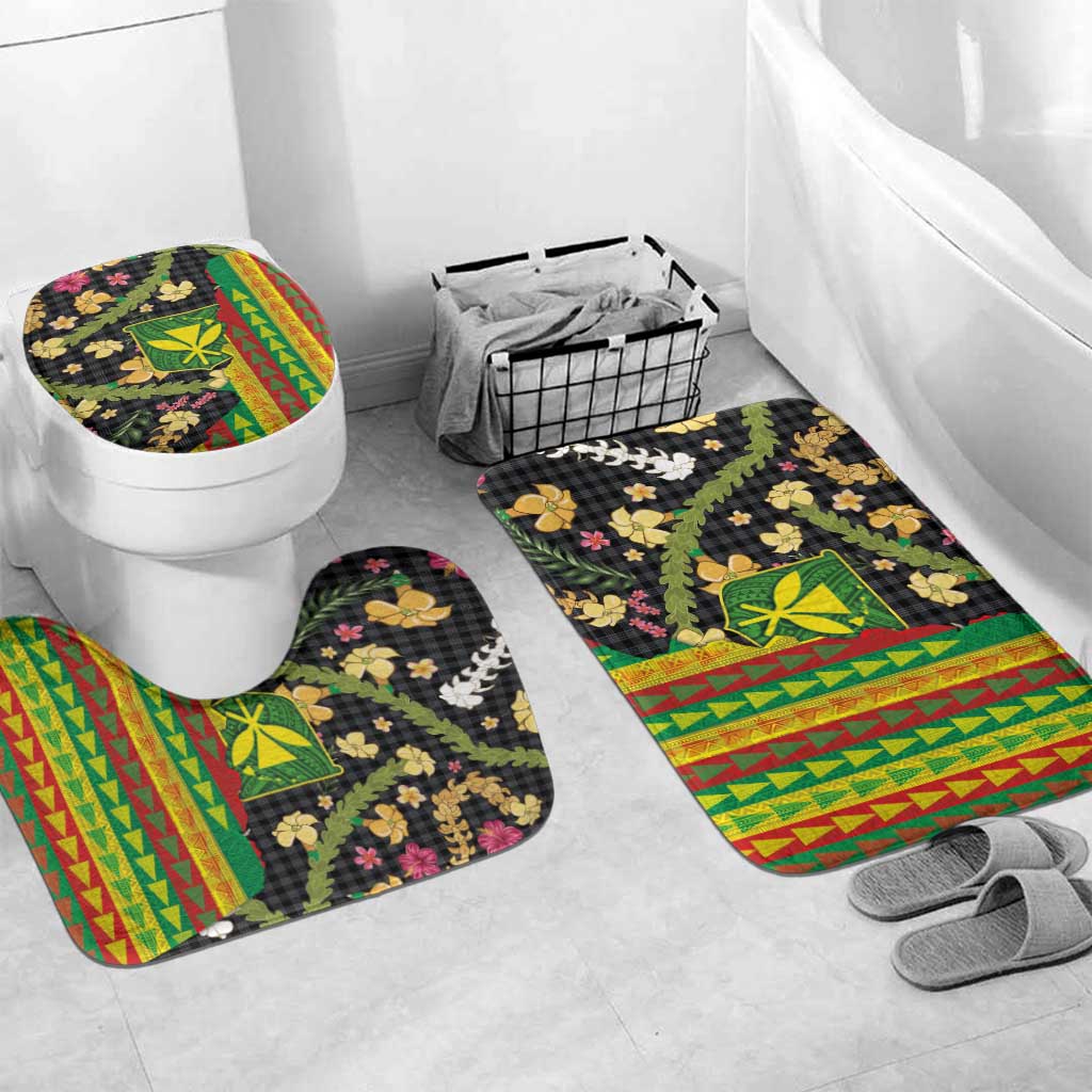 Hawaiian Tropical Plants Lei Bathroom Set Kanaka Maoli Tribal with Palaka Motifs - Polynesian Pride