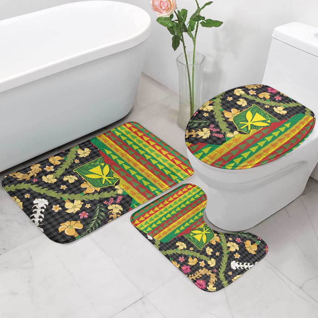 Hawaiian Tropical Plants Lei Bathroom Set Kanaka Maoli Tribal with Palaka Motifs - Polynesian Pride