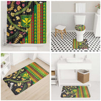 Hawaiian Tropical Plants Lei Bathroom Set Kanaka Maoli Tribal with Palaka Motifs - Polynesian Pride