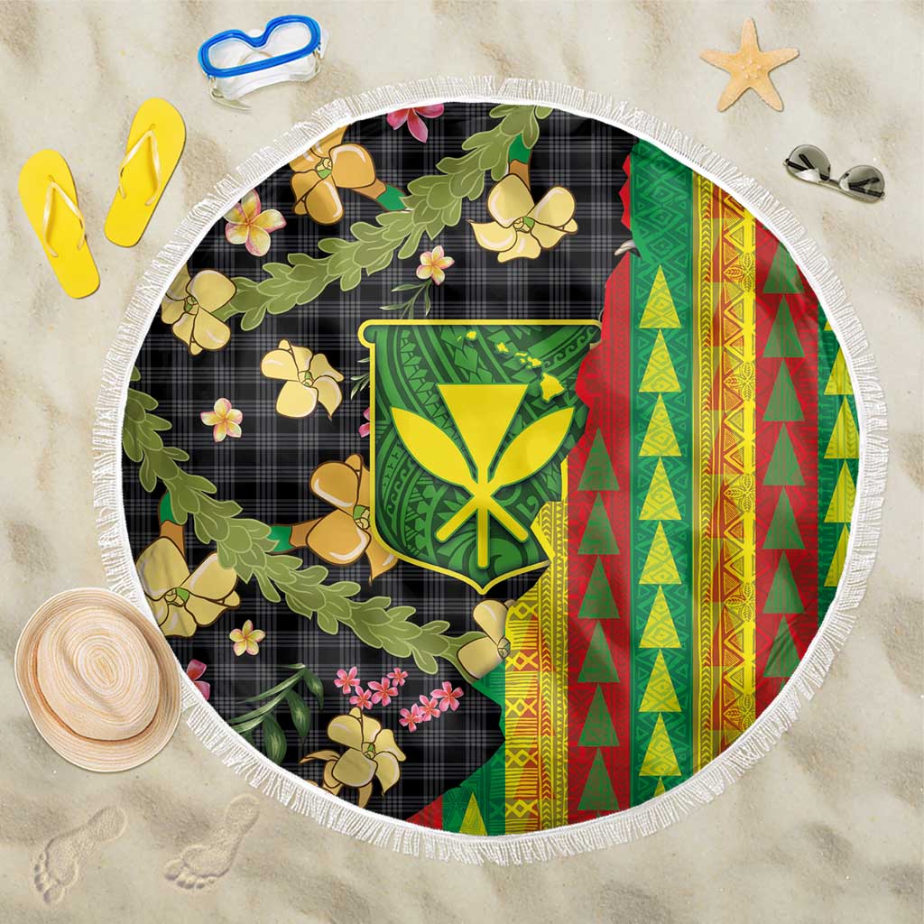 Hawaiian Tropical Plants Lei Beach Blanket Kanaka Maoli Tribal with Palaka Motifs - Polynesian Pride