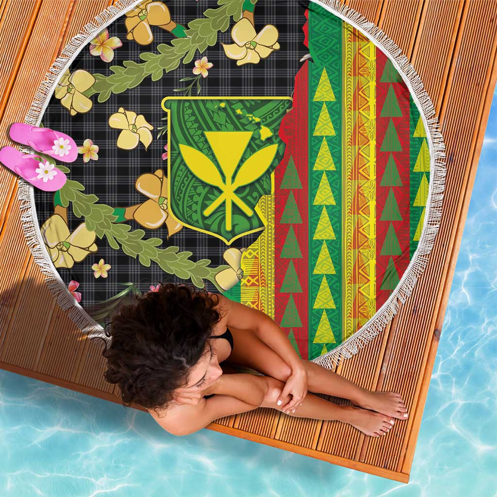 Hawaiian Tropical Plants Lei Beach Blanket Kanaka Maoli Tribal with Palaka Motifs - Polynesian Pride