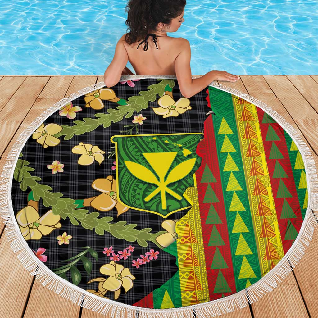 Hawaiian Tropical Plants Lei Beach Blanket Kanaka Maoli Tribal with Palaka Motifs - Polynesian Pride
