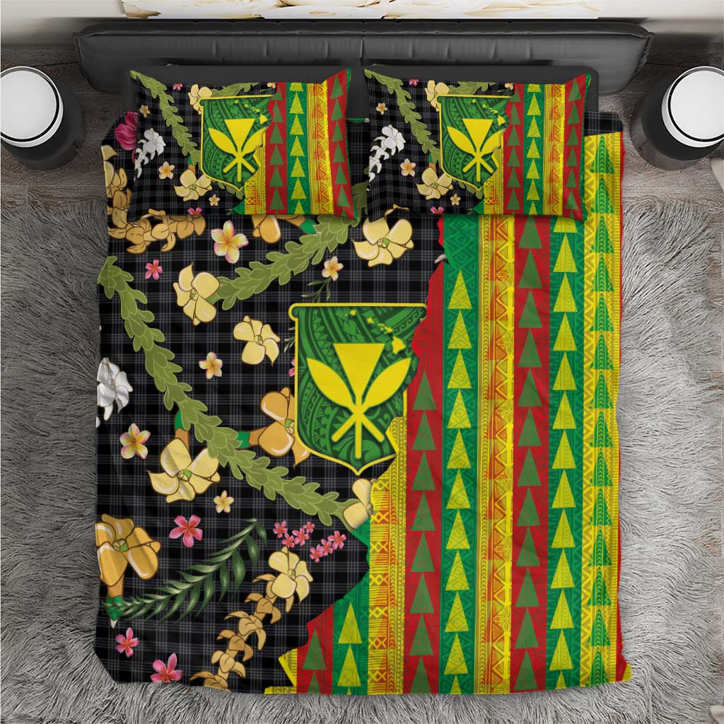 Hawaiian Tropical Plants Lei Bedding Set Kanaka Maoli Tribal with Palaka Motifs - Polynesian Pride