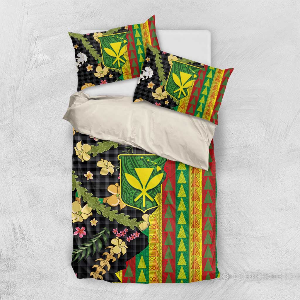 Hawaiian Tropical Plants Lei Bedding Set Kanaka Maoli Tribal with Palaka Motifs - Polynesian Pride