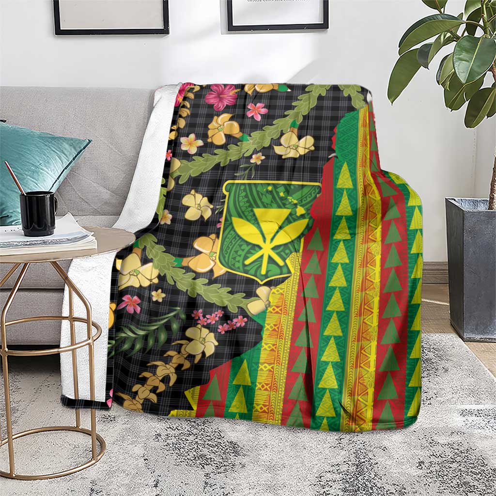 Hawaiian Tropical Plants Lei Blanket Kanaka Maoli Tribal with Palaka Motifs - Polynesian Pride