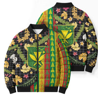Hawaiian Tropical Plants Lei Bomber Puffer Jacket Kanaka Maoli Tribal with Palaka Motifs - Polynesian Pride
