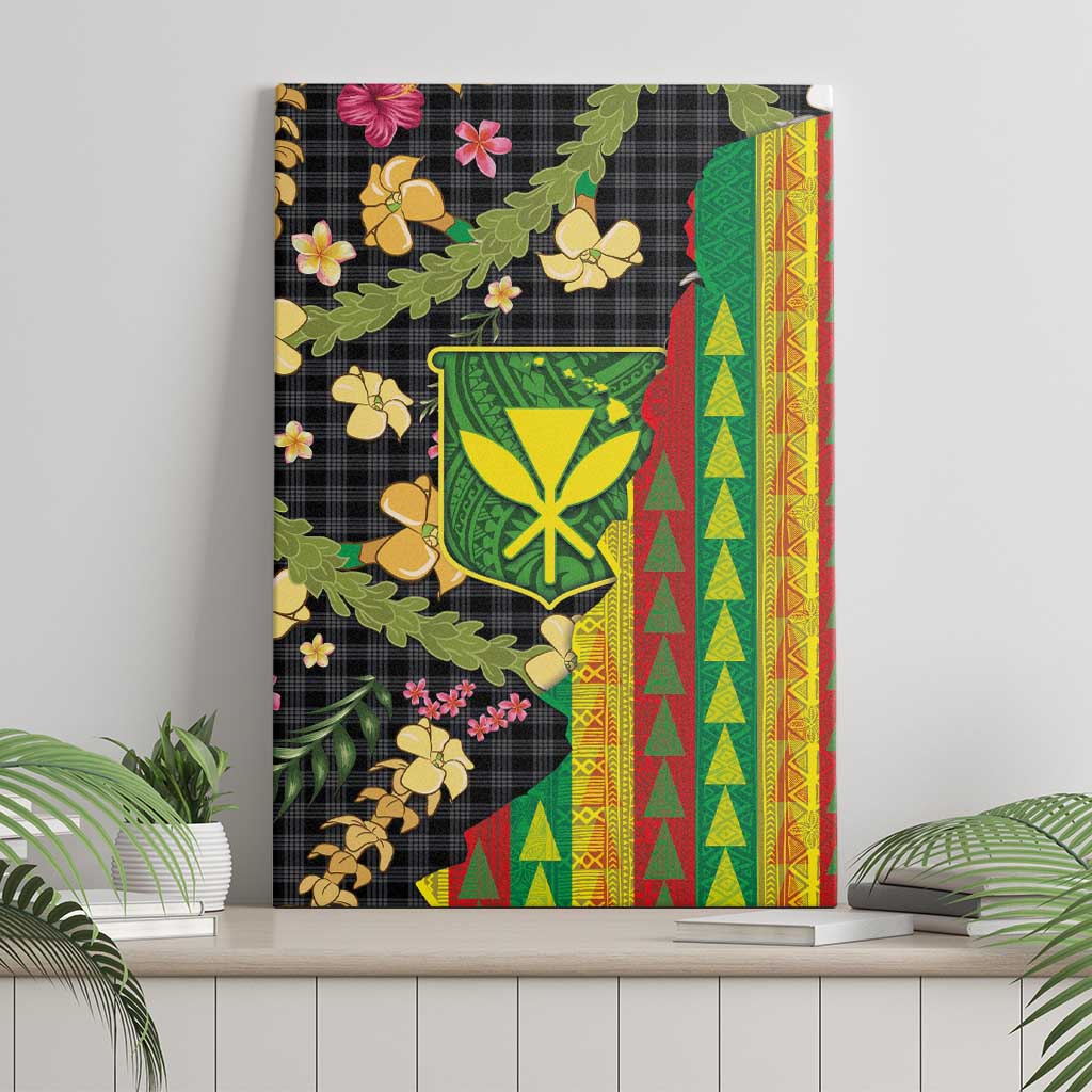 Hawaiian Tropical Plants Lei Canvas Wall Art Kanaka Maoli Tribal with Palaka Motifs - Polynesian Pride
