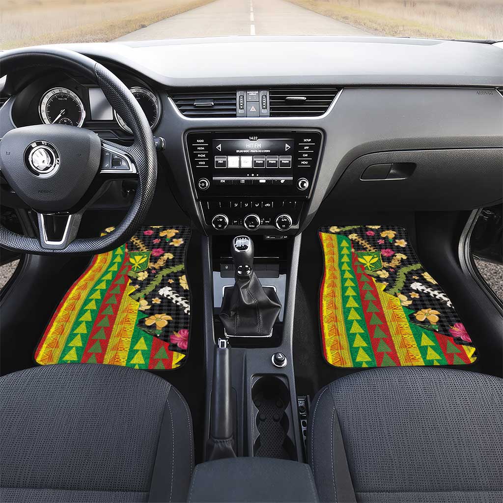 Hawaiian Tropical Plants Lei Car Mats Kanaka Maoli Tribal with Palaka Motifs - Polynesian Pride