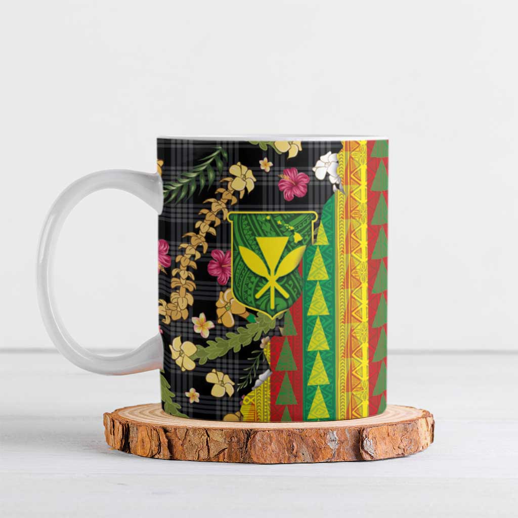 Hawaiian Tropical Plants Lei Ceramic Mug Kanaka Maoli Tribal with Palaka Motifs - Polynesian Pride