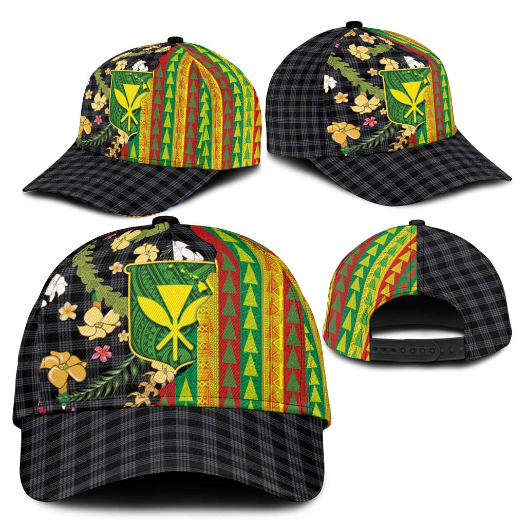 Hawaiian Tropical Plants Lei Classic Cap Kanaka Maoli Tribal with Palaka Motifs - Polynesian Pride