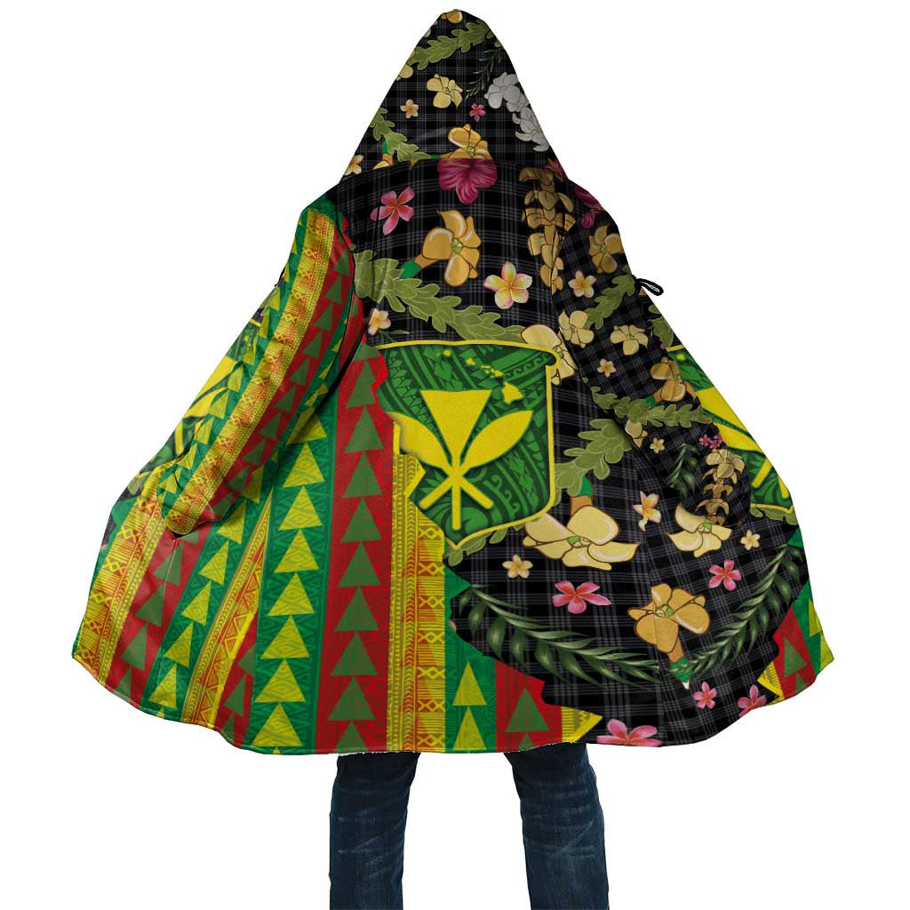 Hawaiian Tropical Plants Lei Cloak Kanaka Maoli Tribal with Palaka Motifs - Polynesian Pride