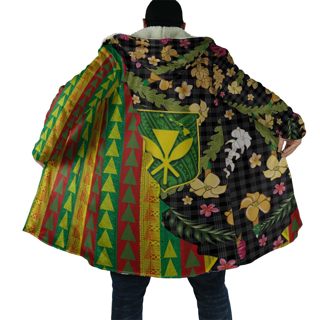 Hawaiian Tropical Plants Lei Cloak Kanaka Maoli Tribal with Palaka Motifs - Polynesian Pride