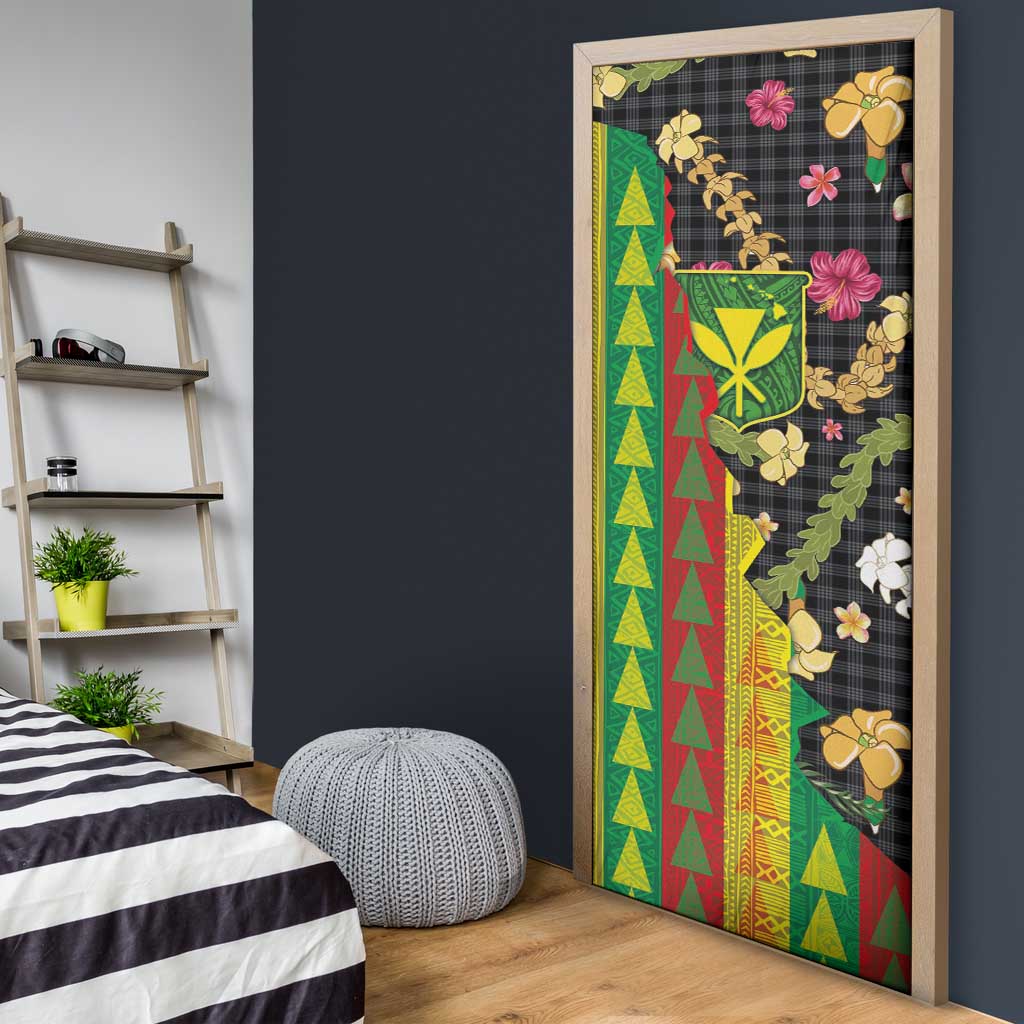 Hawaiian Tropical Plants Lei Door Cover Kanaka Maoli Tribal with Palaka Motifs - Polynesian Pride