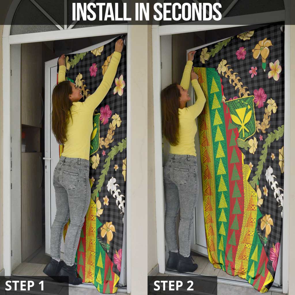 Hawaiian Tropical Plants Lei Door Cover Kanaka Maoli Tribal with Palaka Motifs - Polynesian Pride