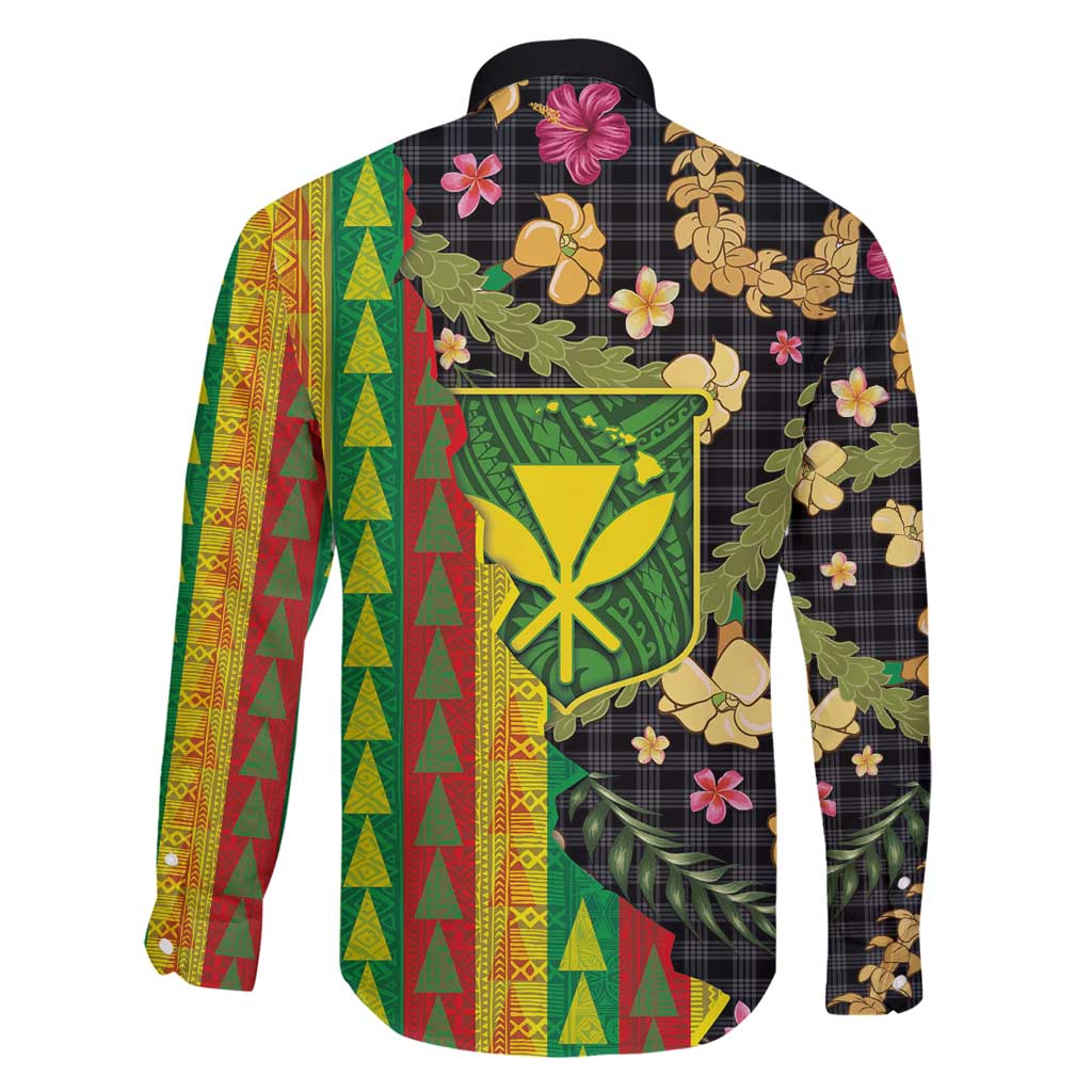 Hawaiian Tropical Plants Lei Family Matching Long Sleeve Bodycon Dress and Hawaiian Shirt Kanaka Maoli Tribal with Palaka Motifs - Polynesian Pride