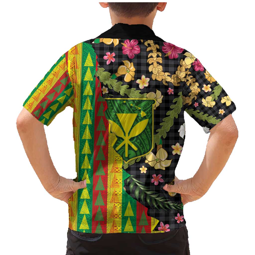 Hawaiian Tropical Plants Lei Family Matching Mermaid Dress and Hawaiian Shirt Kanaka Maoli Tribal with Palaka Motifs - Polynesian Pride