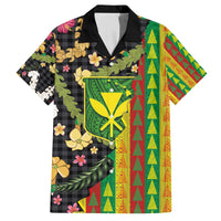 Hawaiian Tropical Plants Lei Family Matching Off The Shoulder Long Sleeve Dress and Hawaiian Shirt Kanaka Maoli Tribal with Palaka Motifs - Polynesian Pride
