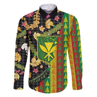 Hawaiian Tropical Plants Lei Family Matching Off Shoulder Maxi Dress and Hawaiian Shirt Kanaka Maoli Tribal with Palaka Motifs - Polynesian Pride