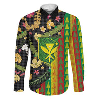 Hawaiian Tropical Plants Lei Family Matching Puletasi and Hawaiian Shirt Kanaka Maoli Tribal with Palaka Motifs LT03 Dad's Shirt - Long Sleeve Multicolor - Polynesian Pride