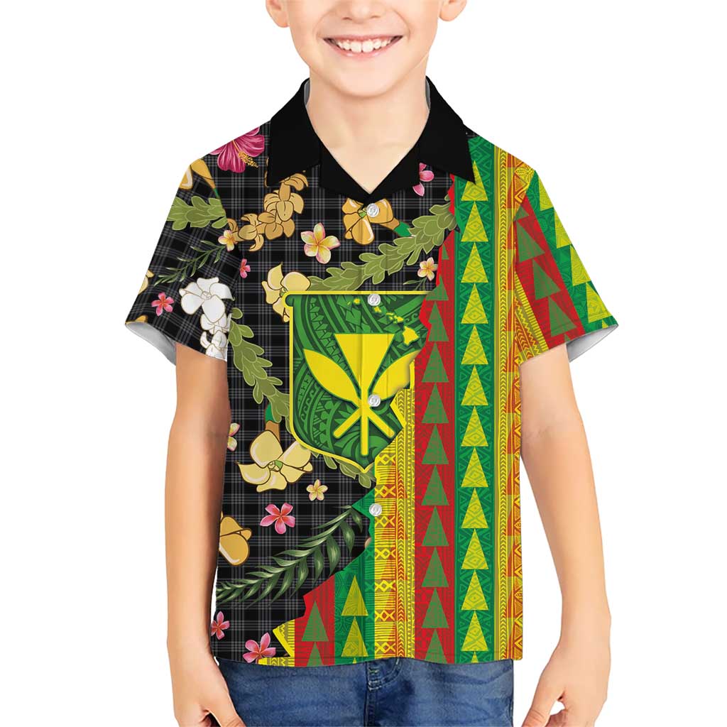 Hawaiian Tropical Plants Lei Family Matching Puletasi and Hawaiian Shirt Kanaka Maoli Tribal with Palaka Motifs LT03 Son's Shirt Multicolor - Polynesian Pride