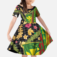 Hawaiian Tropical Plants Lei Family Matching Summer Maxi Dress and Hawaiian Shirt Kanaka Maoli Tribal with Palaka Motifs - Polynesian Pride