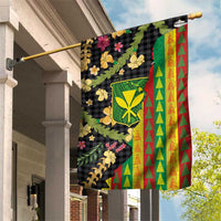Hawaiian Tropical Plants Lei Garden Flag Kanaka Maoli Tribal with Palaka Motifs - Polynesian Pride
