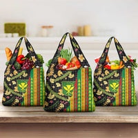 Hawaiian Tropical Plants Lei Grocery Bag Kanaka Maoli Tribal with Palaka Motifs - Polynesian Pride
