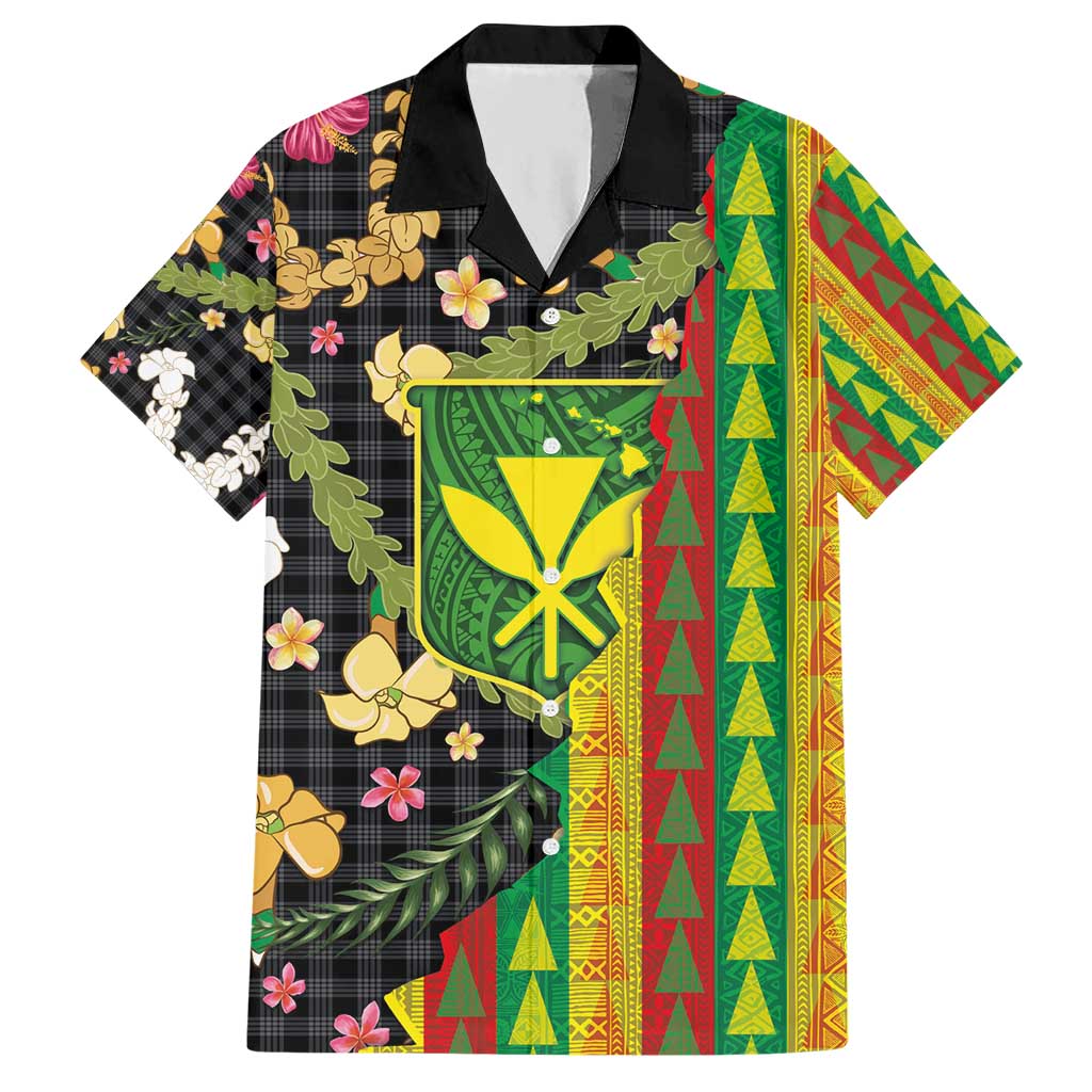 Hawaiian Tropical Plants Lei Hawaiian Shirt Kanaka Maoli Tribal with Palaka Motifs - Polynesian Pride