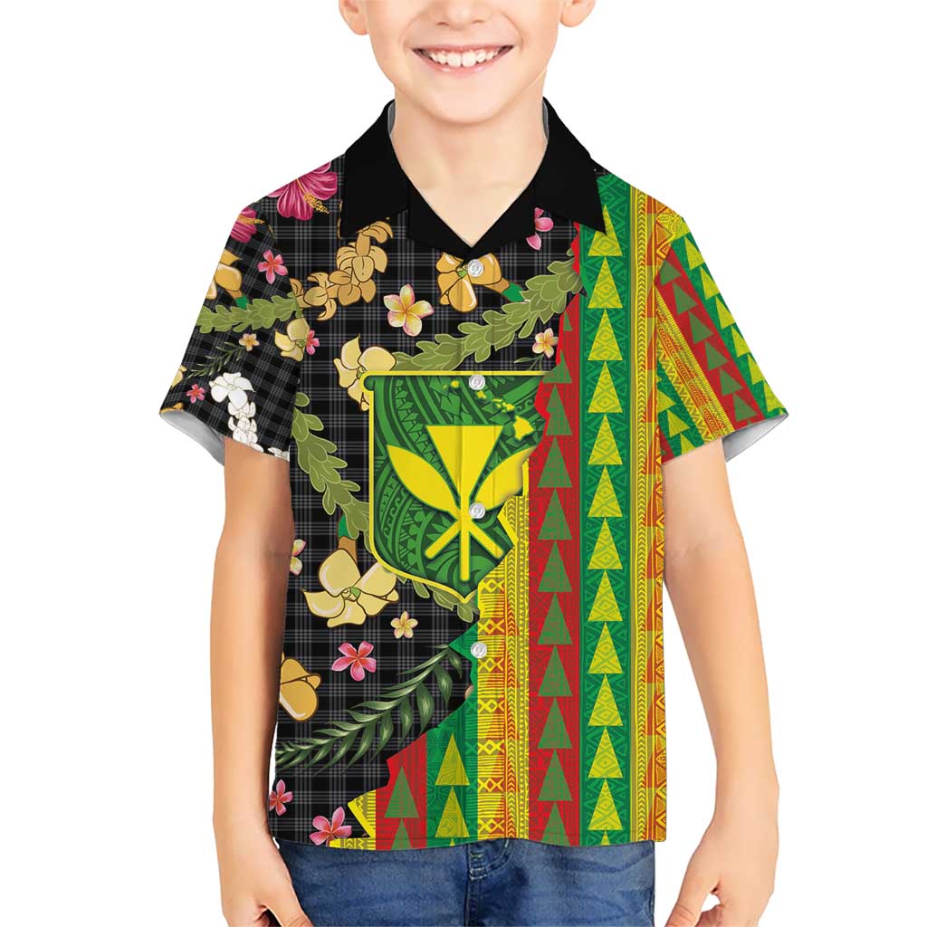 Hawaiian Tropical Plants Lei Hawaiian Shirt Kanaka Maoli Tribal with Palaka Motifs - Polynesian Pride