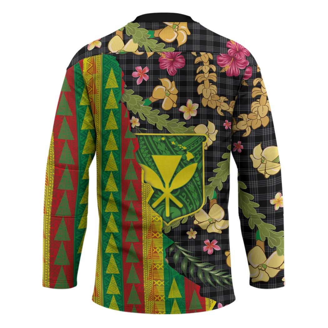 Hawaiian Tropical Plants Lei Hockey Jersey Kanaka Maoli Tribal with Palaka Motifs - Polynesian Pride