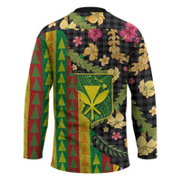 Hawaiian Tropical Plants Lei Hockey Jersey Kanaka Maoli Tribal with Palaka Motifs - Polynesian Pride