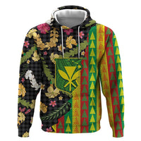 Hawaiian Tropical Plants Lei Hoodie Kanaka Maoli Tribal with Palaka Motifs - Polynesian Pride