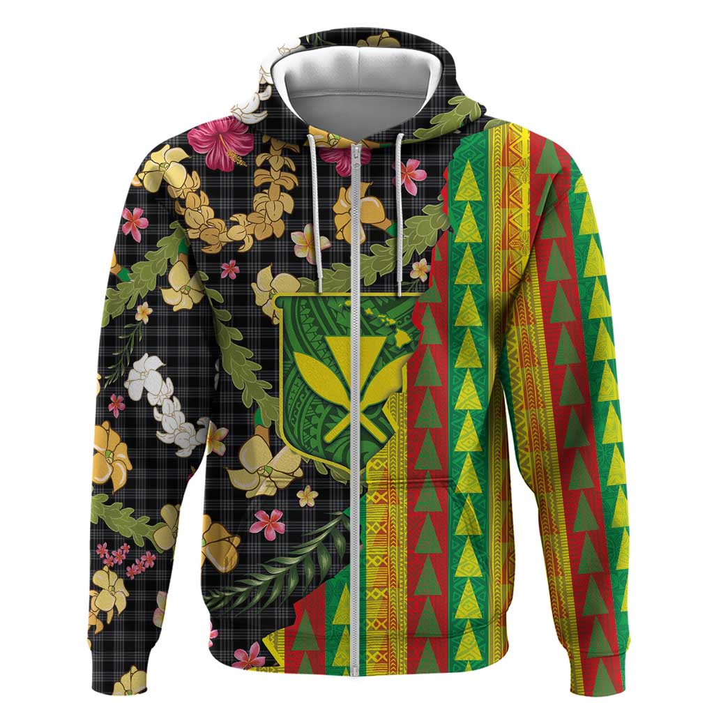 Hawaiian Tropical Plants Lei Hoodie Kanaka Maoli Tribal with Palaka Motifs - Polynesian Pride