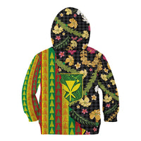 Hawaiian Tropical Plants Lei Kid Hoodie Kanaka Maoli Tribal with Palaka Motifs - Polynesian Pride