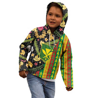 Hawaiian Tropical Plants Lei Kid Hoodie Kanaka Maoli Tribal with Palaka Motifs - Polynesian Pride