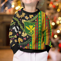 Hawaiian Tropical Plants Lei Kid Ugly Christmas Sweater Kanaka Maoli Tribal with Palaka Motifs - Polynesian Pride